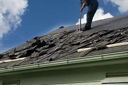 Riera Moon Contractors performing a full shingle tear-off and roof replacement for a home in High Point, NC